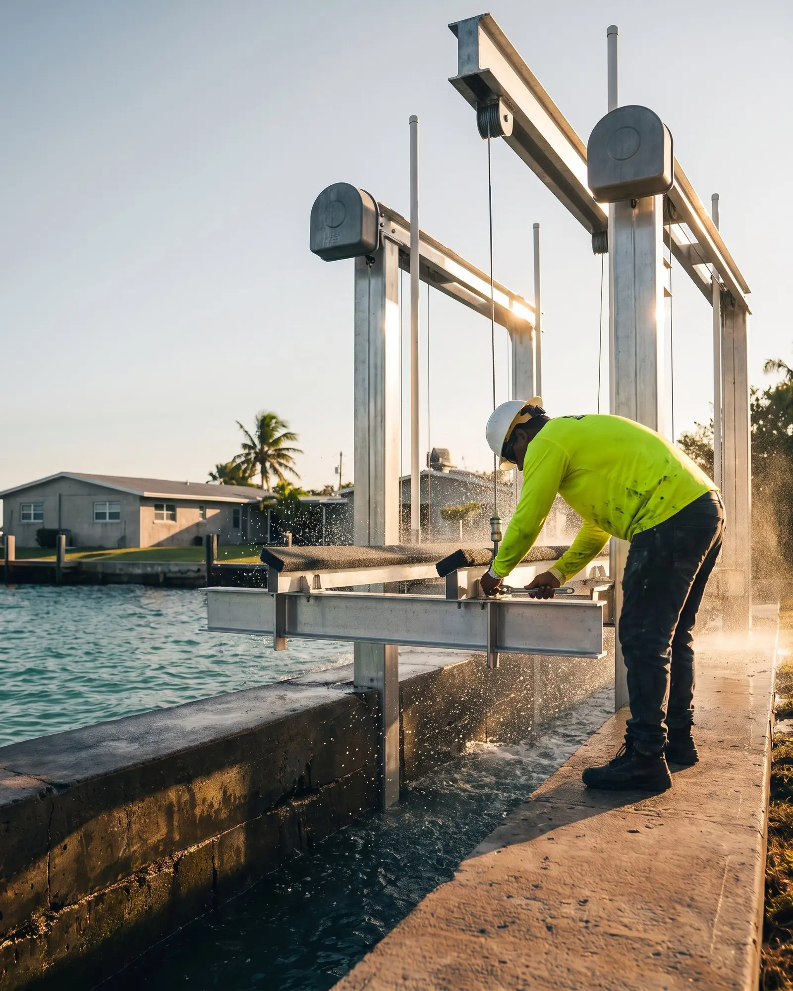 Foam Guys barge crew installing a seawall at a waterfront property