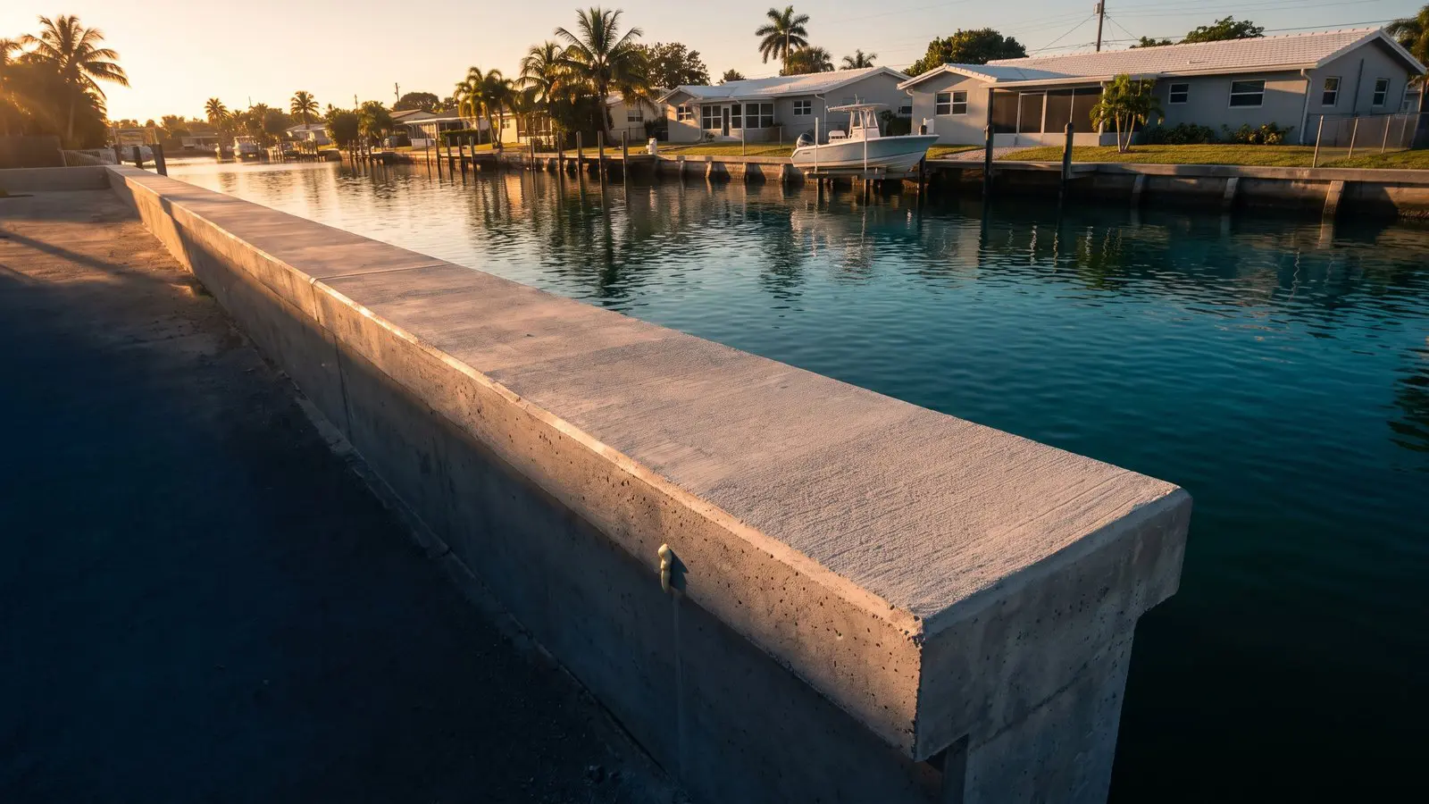 Aerial view of a South Florida seawall and shoreline