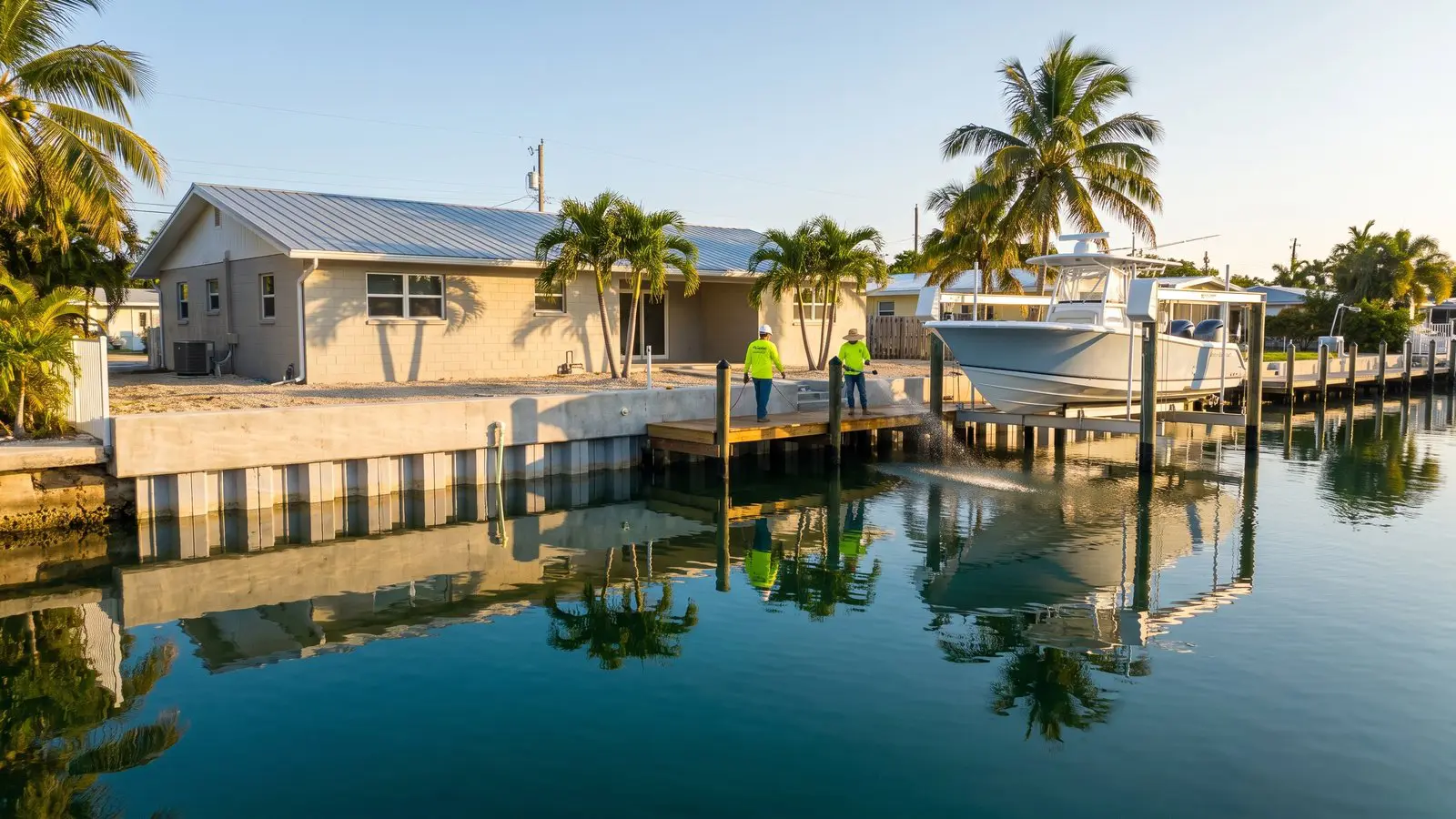 Aerial view of a South Florida seawall and shoreline