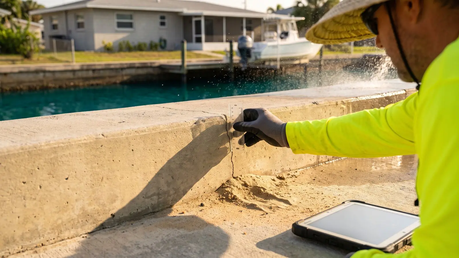 Foam Guys barge crew installing a seawall at a waterfront property